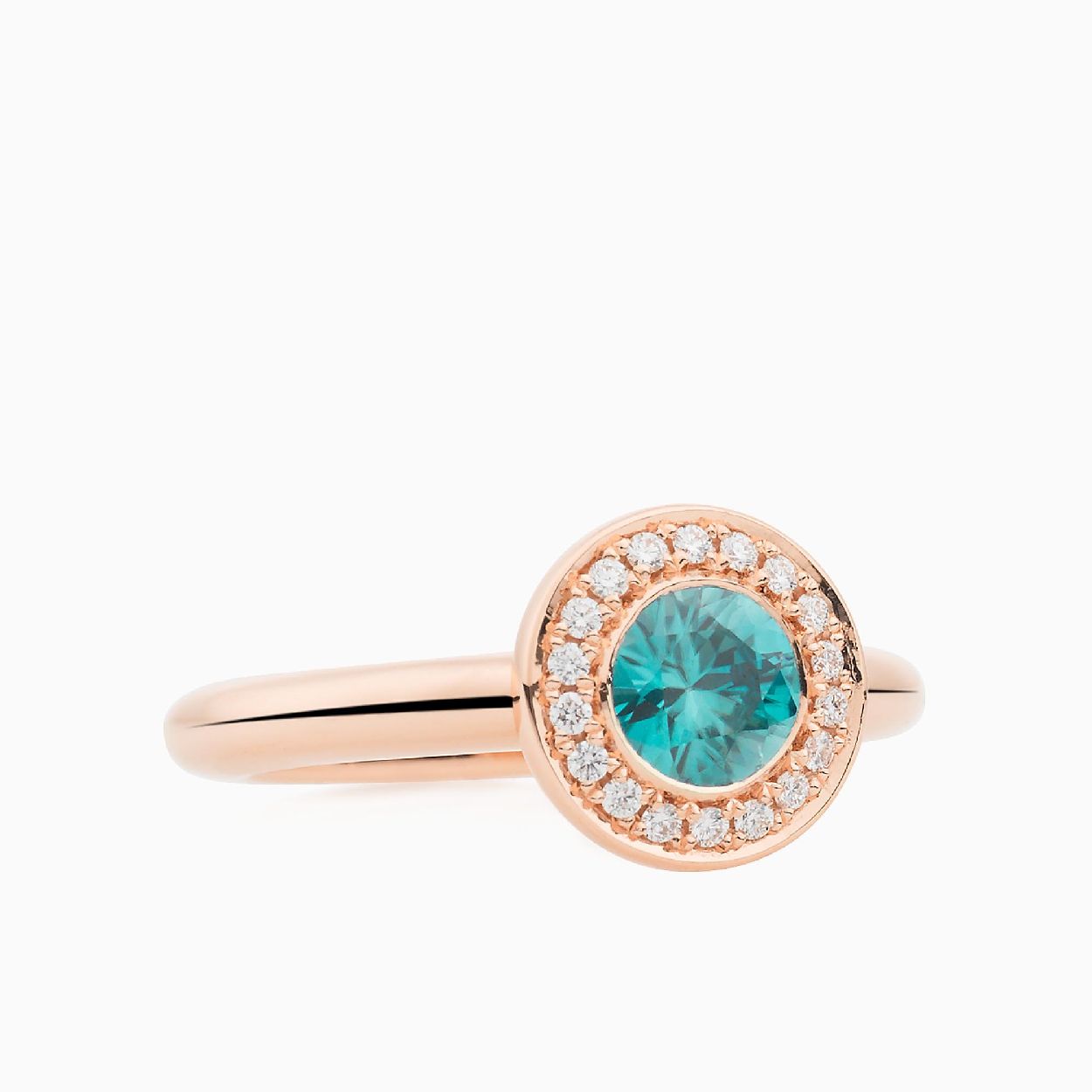 18 krt roségoud
blauw zirkoon en briljant 18-0.15ct/G/VVS-1