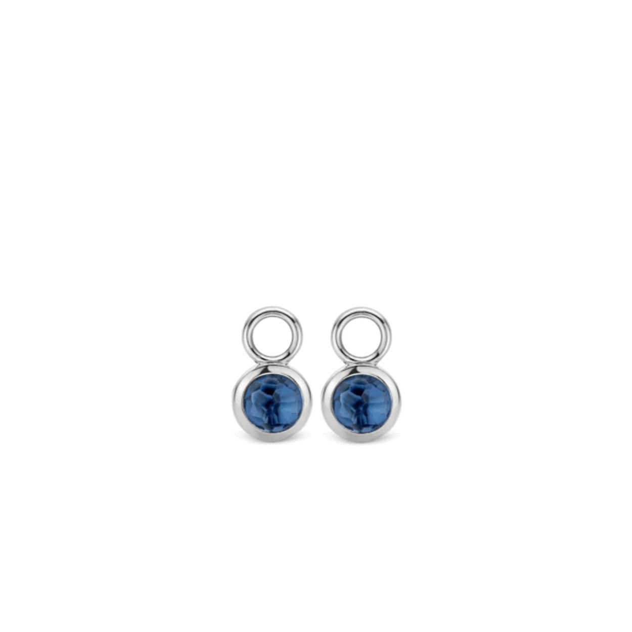 zilveren Ti Sento oorbedels, rond+blauw cz