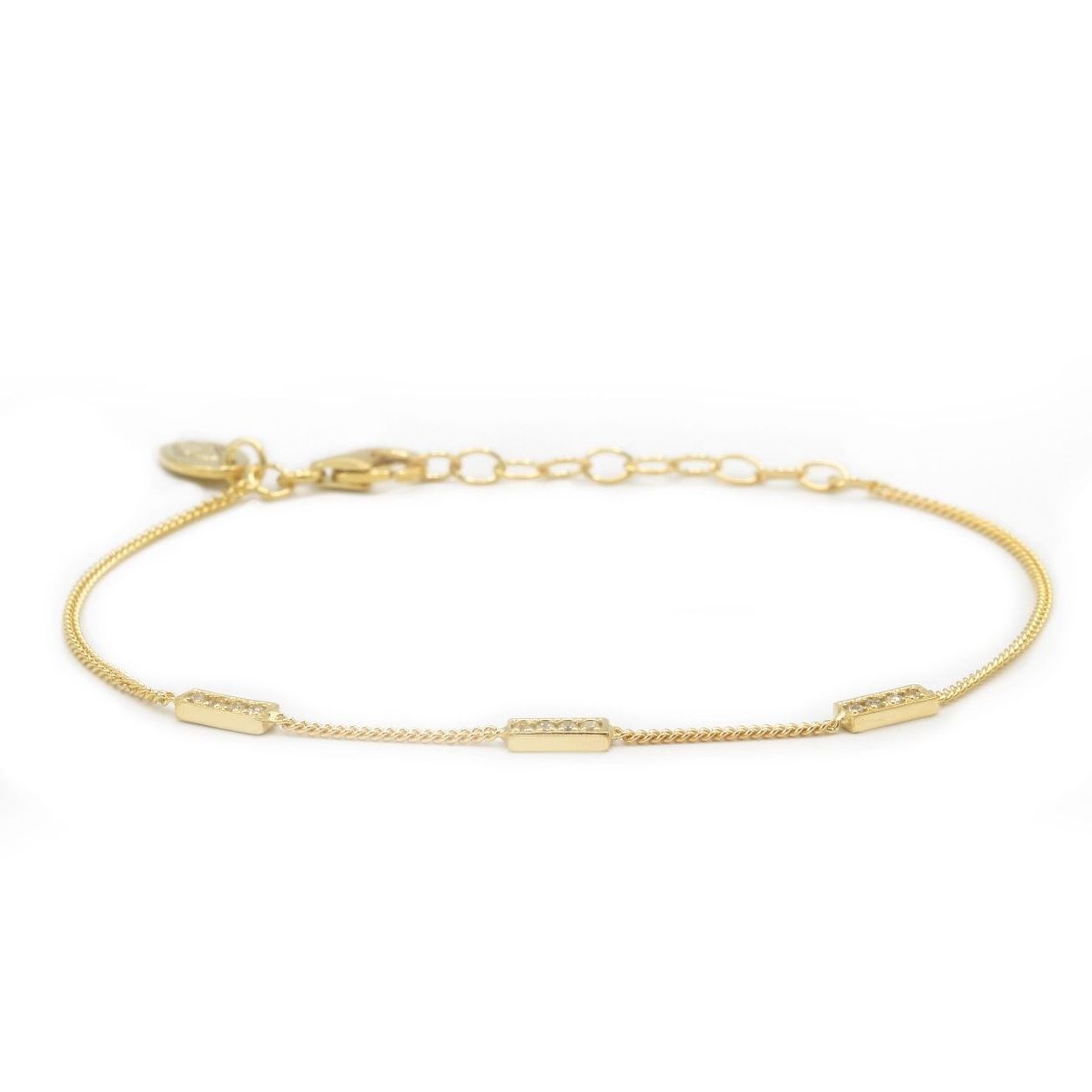 zilveren Karma armband, 3 Zirconia Rectangles Goldplated