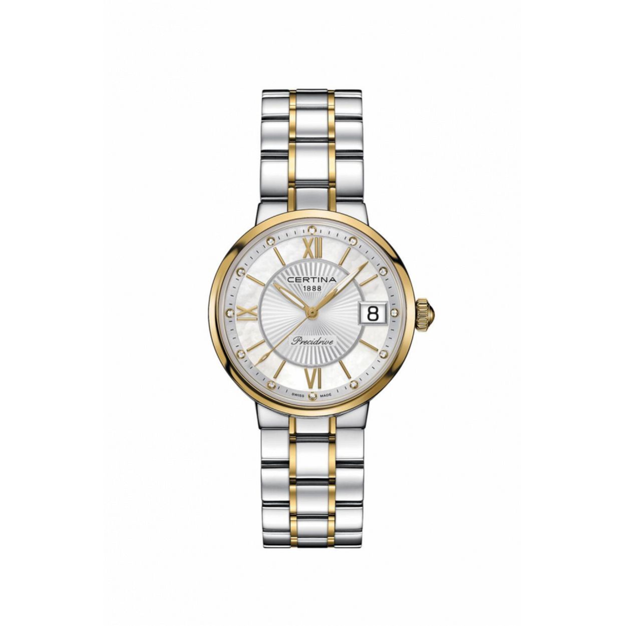 DS Stella Precidrive bic. dames brac. met diamant. datum en saffierglas 100m WR
