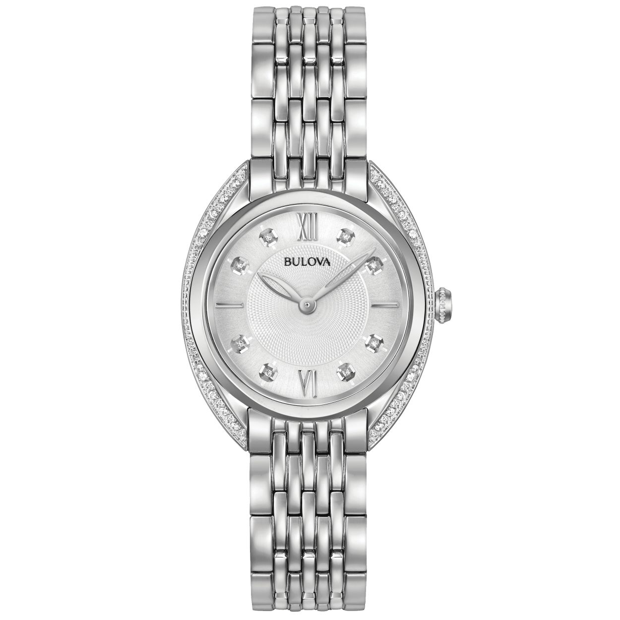 Classic Collection. Saffierglas. 30m WR. 30mm Quartz. witte wijzerplaat. bezet met 24 diamanten