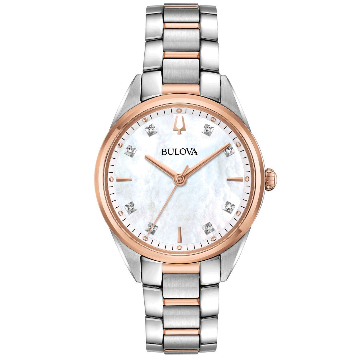 Bicolor rosé dameshorloge met 8 echte diamanten