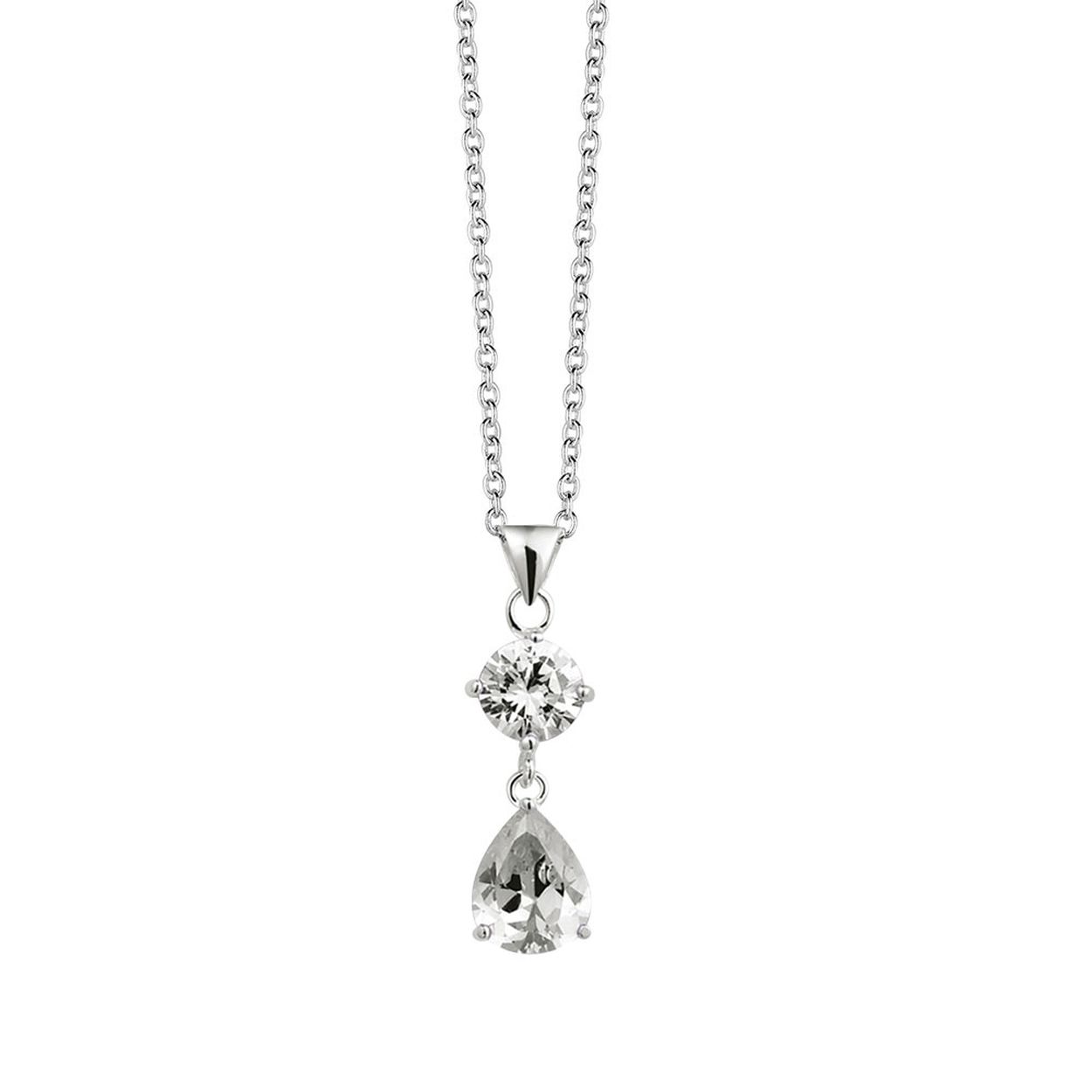 Zilveren collier met hanger - zirkonia rond 7 mm en druppel 8x10 mm - lengte 40 + 5 cm