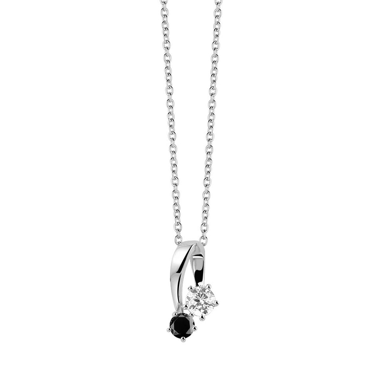 Zilver collier 40-46 cm en hanger met 1x zwart en 1x wit zirkonia.
Lengte hanger: 20mm 