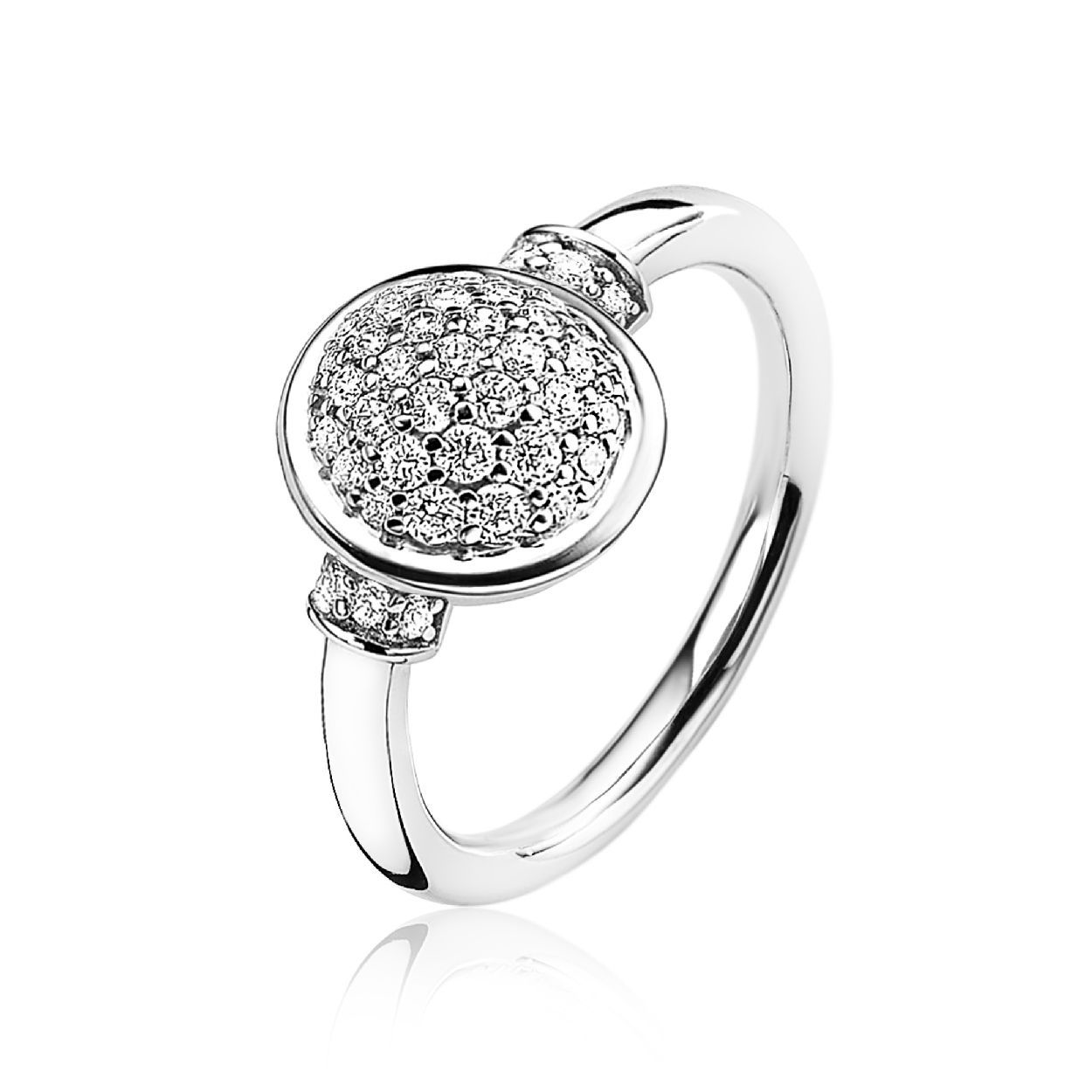 ZINZI zilveren ring  ovaal met zirconia's pave gezet mt.60
