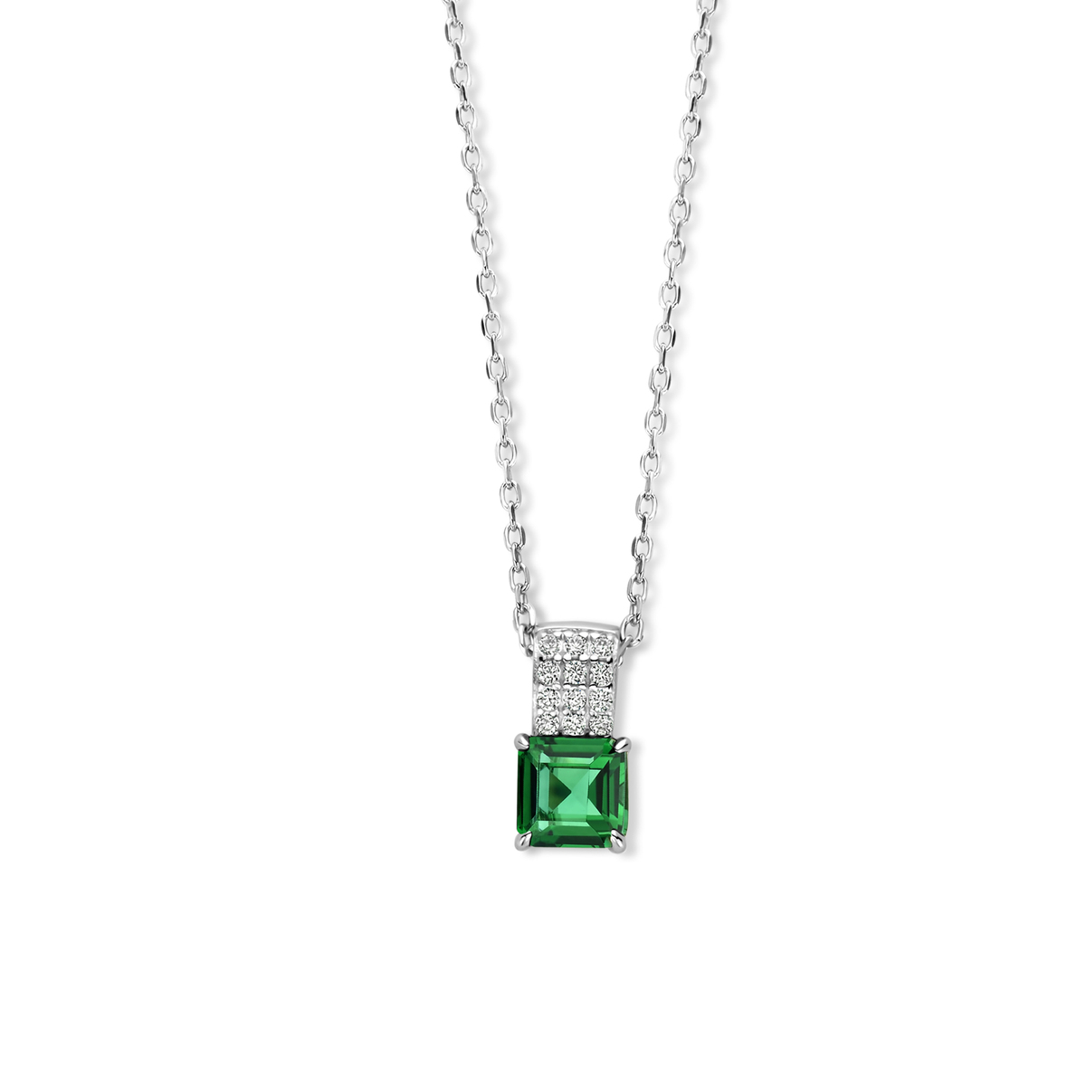 Zilveren ketting + hanger met groene steen + CZ 40-42-45cm Naiomy