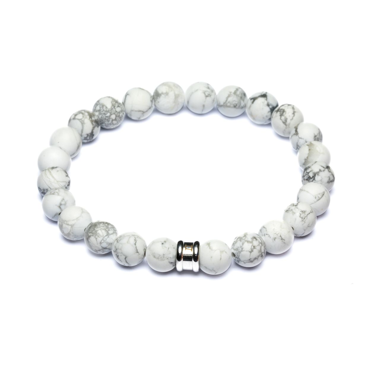 Dit is een Gemini Alpha Mat White M mannenarmband. Deze heeft een howlite steen.