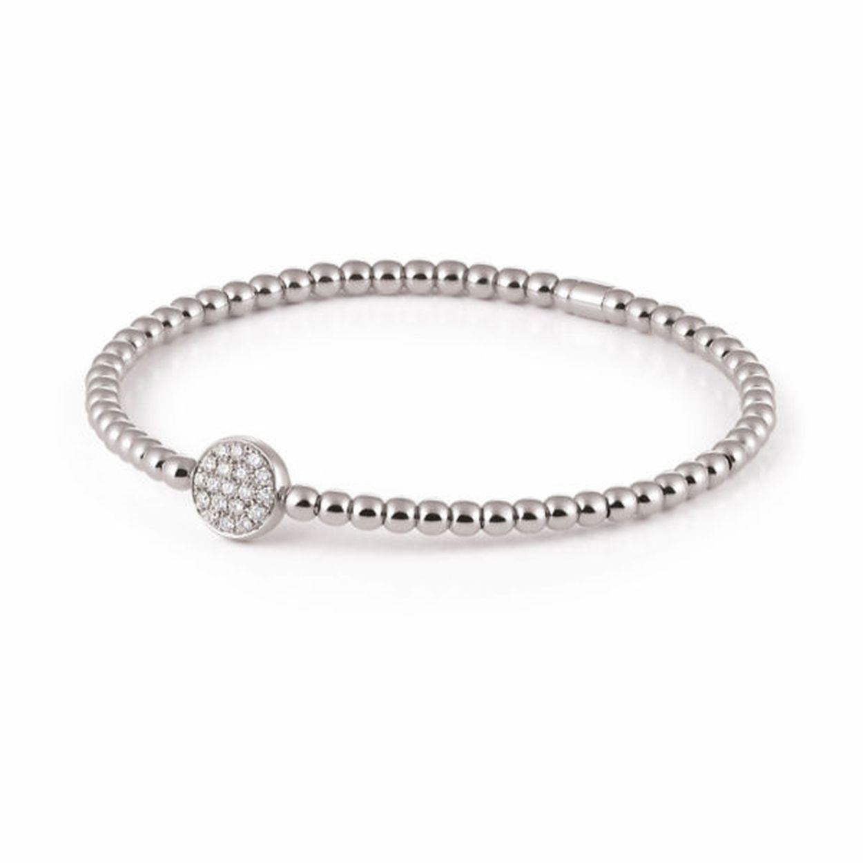Sierlijke 18krt witgouden stretchy armband van Al Coro met 19 diamant gesplepen diamanten 19-0.24crt H SI.

Simply elegant!
Deze tedere 18krt stretchy armbanden met of zonder diamant kunnen gemakkelijk om de pols worden geschoven.

