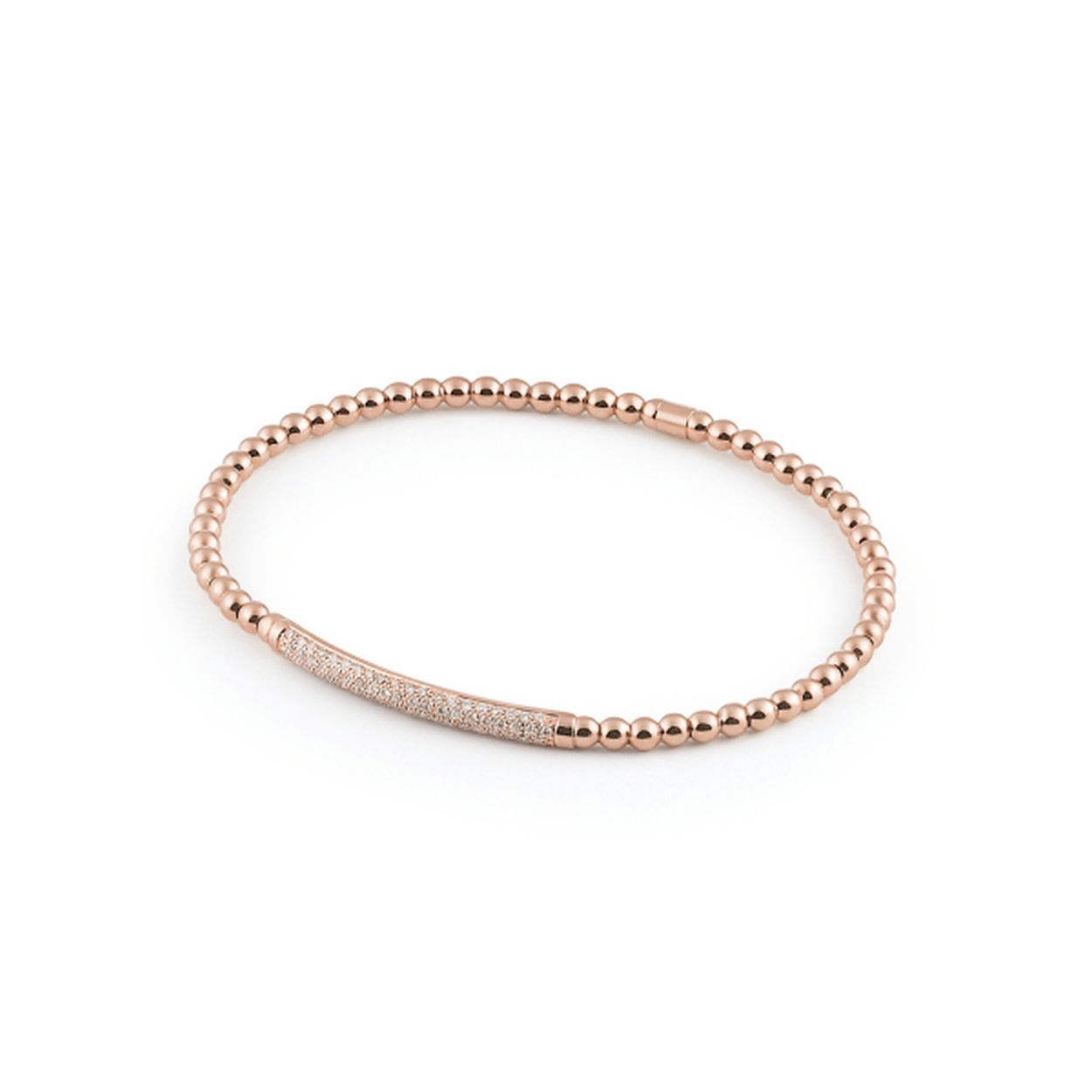 Sierlijke 18krt rosegouden stretchy armband van Al Coro met maar liefst 80 diamanten 0,42crt H SI.
