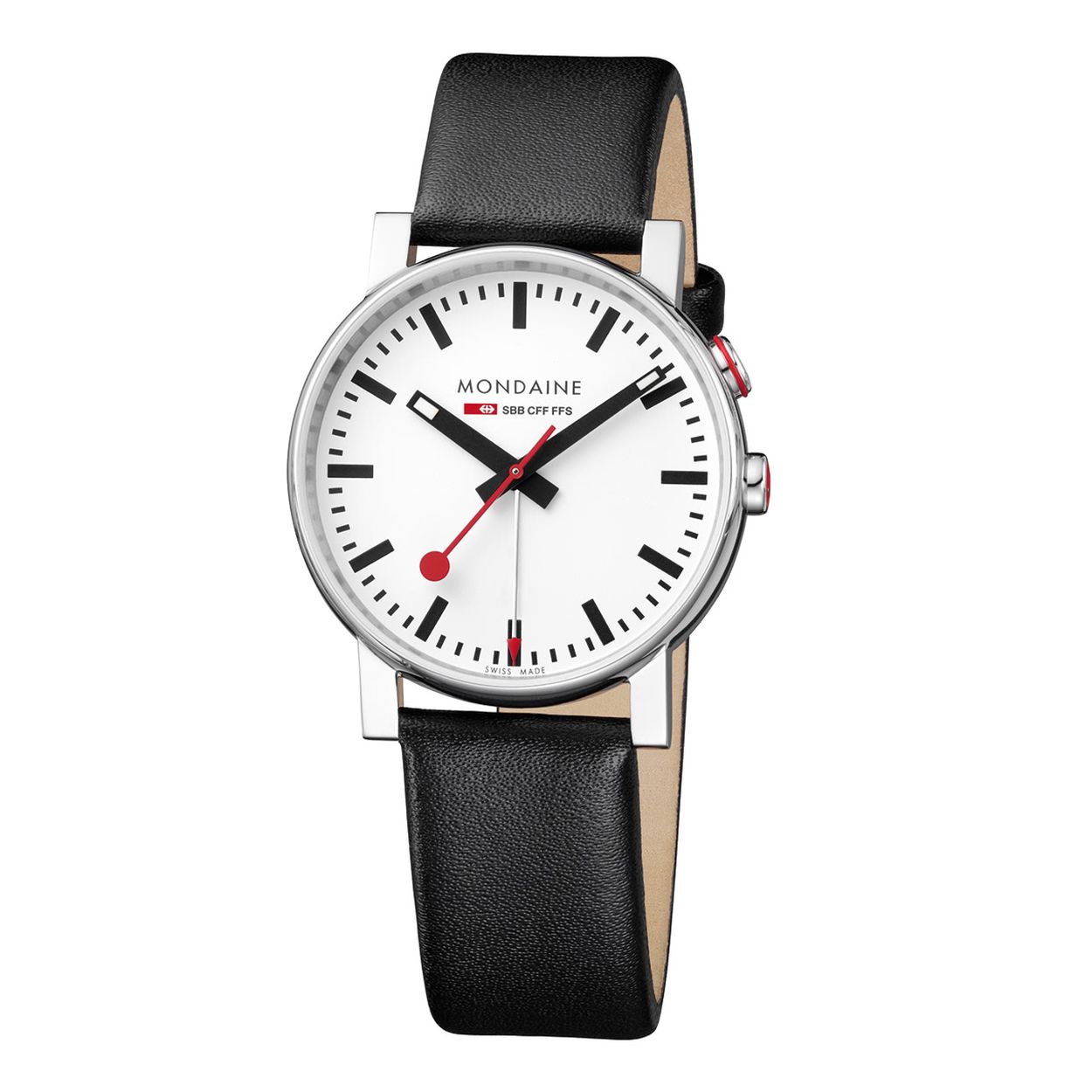 MONDAINE M468.30352.11SBB - POLSHORLOGE - LEER - ZWART -40 MM