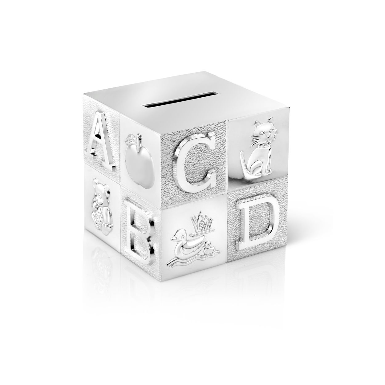Spaarpot Kubus, groot, ABC verzilverd