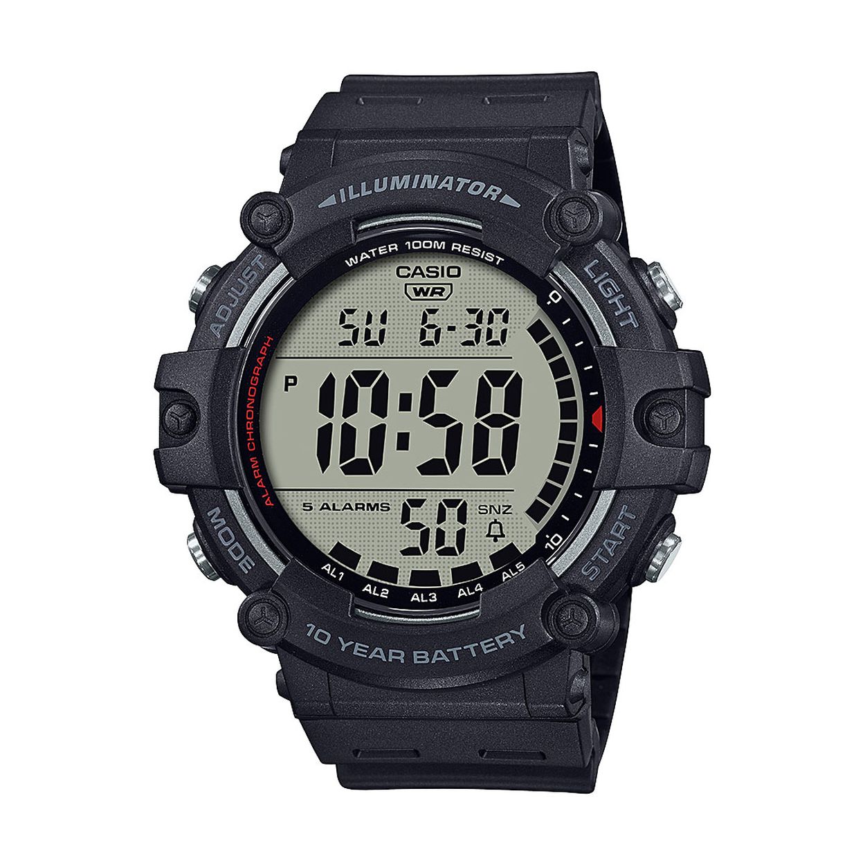 Dit is een horloge van het merk casio collection men. Het is een digitaal horloge.
Dit horloge bevat de volgende functies:
LED lampje
Stopwatchfunctie - 1/100 sec. - 24 uur
Timer - 1/1 sec. - 24 uur
5 alarmen per dag
Snoozefunctie
Knopgeluiden aan/uit
Automatische kalender
12/24-uurs tijdweergave
acrylglas
Kunststof Kast
Resinarmband
Gesp
10 jaar - 1 batterij
Classificatie waterbestendigheid (10 bar)