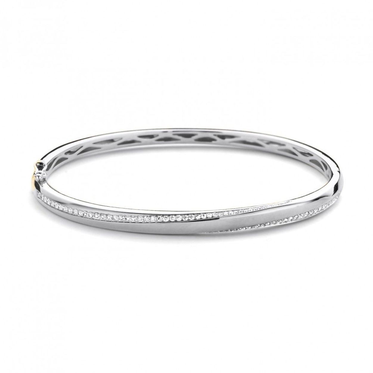 Prachtige massieve, witgouden slavenarmband met briljant.
