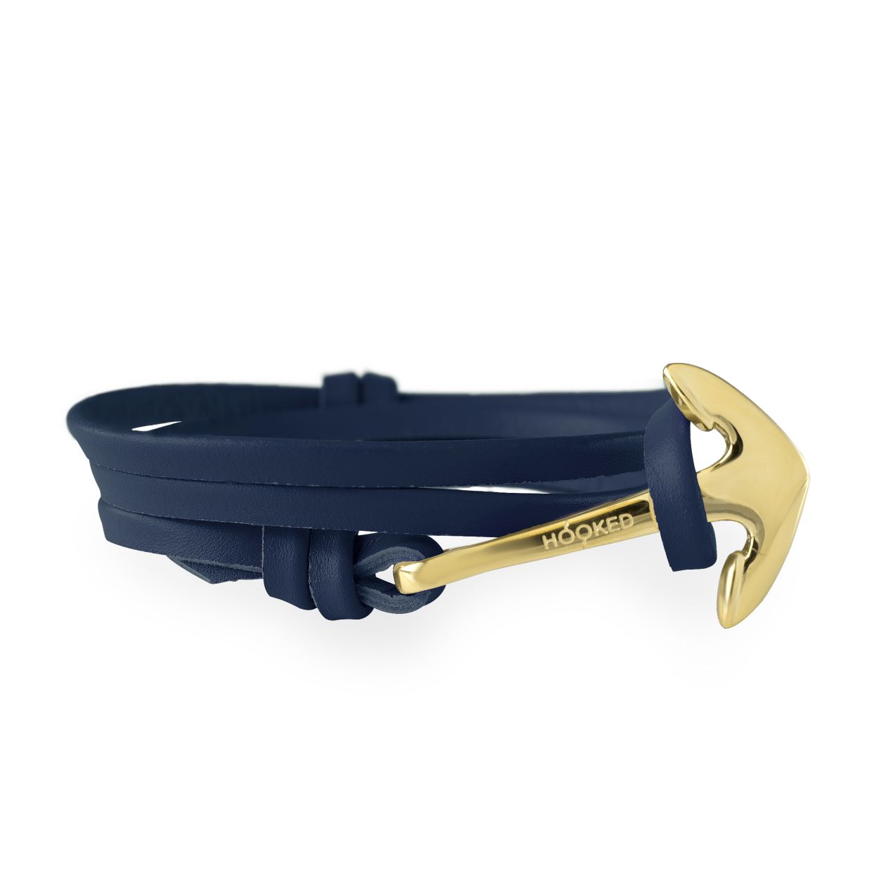 Armband - Anker Goud - Echt leer Blauw