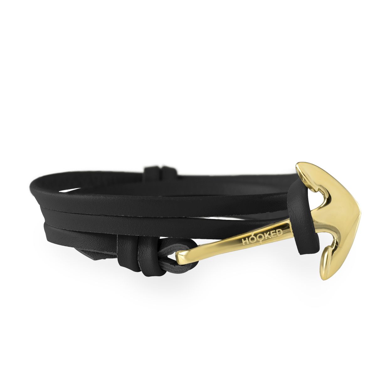 Armband - Anker Goud - Echt leer Zwart