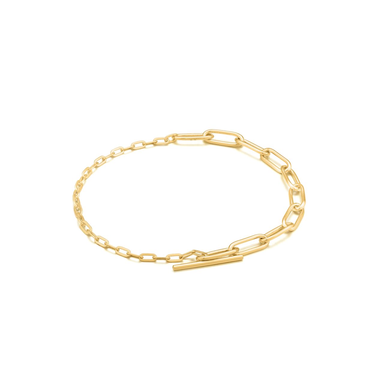 MIXED LINK T-BAR BRACELET 
Deze Ania Haie armband uit de serie Chain Reaction is 925 zilver gerhodineerd met gold plating. De Chain Reaction serie bestaat uit verschillende items waarin de klassieke schakel een trendy rol speelt!

HET MERK
Ania Haie is een trendy london-based sieradenmerk. De sieraden zijn allemaal 925 zilver gerodineerd, 14kt gold plated of 14kt rosegold plated. De sieraden zijn perfect om te combineren, maar opvallend genoeg om op zichzelf te dragen. 

SPECIFICATIES
- Armband
- 925 zilver gerhodineerd met gold plating
- 16,5 - 18,5cm