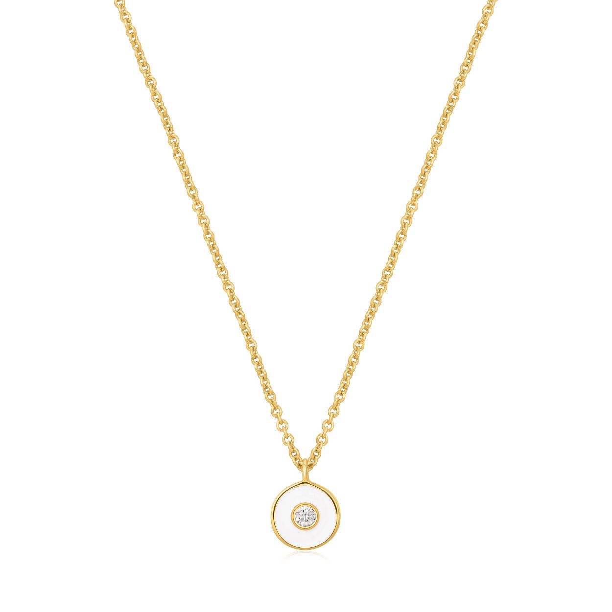Deze�collier�is�van het merk Ania Haie. Het is een damessieraad gemaakt van zilver. Het�sieraad is goud van kleur.
De verdere specificaties van�de�collier zijn als volgt:
Product lengte (mm): 450
Steensoort: Zirkonia
Steen kleur: Transparant
Diameter (mm): 