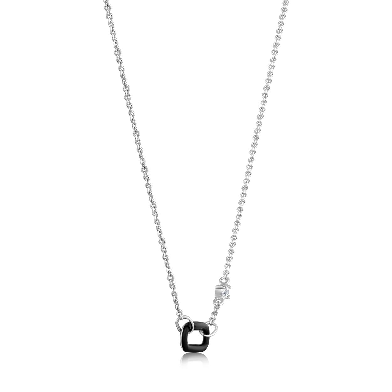 Deze Black enamel Link Necklace van Ania Haie is een mooie toevoeging aan jouw sieradencollectie! De ketting is omkeerbaar en bevat een zilveren kant en een kant met zwart emaille. De prachtige zirkonia steen maakt deze ketting helemaal af. Voor deze Bright Future collectie is gekeken naar de laatste catwalk trend waarbij gebruik wordt gemaakt van vorm en constructie. Mix & match de collectie met elkaar voor een complete look.