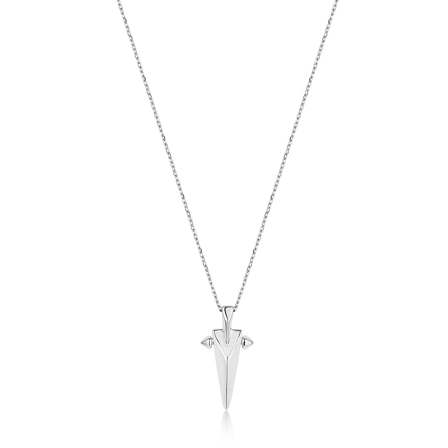 Voeg een vleugje punkrock toe aan je sieradenlook met deze chique geometrische hanger aan een delicate ketting. De hanger is voorzien van dubbele studs en heeft een puntig ontwerp dat aansluit bij de futuristische, hoekige sieraden trend van dit seizoen. De hanger is gemaakt van gerhodineerd sterling zilver en past perfect bij de bijpassende spike studs.

