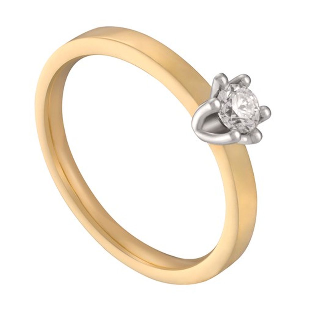 Deze strak vormgegeven solitairring is door onze goudsmeden voorzien van een elegante zespoots zetting waarin onze diamantzetters een prachtige briljant van 0,10 ct. hebben geplaatst.