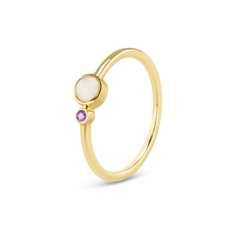 Geboortesteen-ring waar as, haar of moedermelk in verwerkt kan worden. Dit sieraad wordt zichtbaar aan de bovenkant gevuld en wordt vermengd met onze speciale hars.
Bij deze ring is het op deze productpagina niet mogelijk om van harskleur te verwisselen, maar is in werkelijkheid wel degelijk mogelijk. Deze ring op de afbeelding is in dit geval gevuld met moedermelk. Aan zowel de asjes, haren of moedermelk kunnen kleurstof en glitters toegevoegd worden.

Geboortesteen
Bij iedere geboortemaand hoort een eigen geboortesteen die elk zijn eigen unieke eigenschappen bezit.
Januari / Granaat: staat voor liefde, verbintenis, toewijding
Februari / Amethyst: staat voor zuivering, bescherming, kalmte
Maart / Aquamarijn: staat voor kalmte, kracht, toewijding
April / Diamant: staat voor helderheid, concentratie, positieve energie
Mei / Smaragd: staat voor zelfliefde, acceptatie en bescherming tegen angst
Juni / Alexandrite: staat voor harmonie, transformatie, liefde
Juli / Robijn: staat voor bescherming, passie, vitaliteit
Augustus / Peridot: staat voor welvaart, liefde, compassie
September / Sapphire: staat voor wijsheid, harmonie, balans
Oktober / Morganite: staat voor liefde, acceptatie, transformatie
November / Citrien: staat voor zelfvertrouwen, kracht, concentratie
December / Topaas: staat voor zelfvertrouwen, zelfexpressie, communicatie
Samenvatting:
Helaas niet verkrijgbaar in zilver
 	Geboortesteen ring
 	Het toevoegen van extra kastjes is mogelijk! Deze aanpassing heeft een meerprijs van 50 per kastje inclusief geboortesteen (diamant heeft een meerprijs van 100 voor ieder volgend kastje)

Afmetingen:

 	scheen 1,5 mm breed
 	vulcompartimentje is 6 mm doorsnee