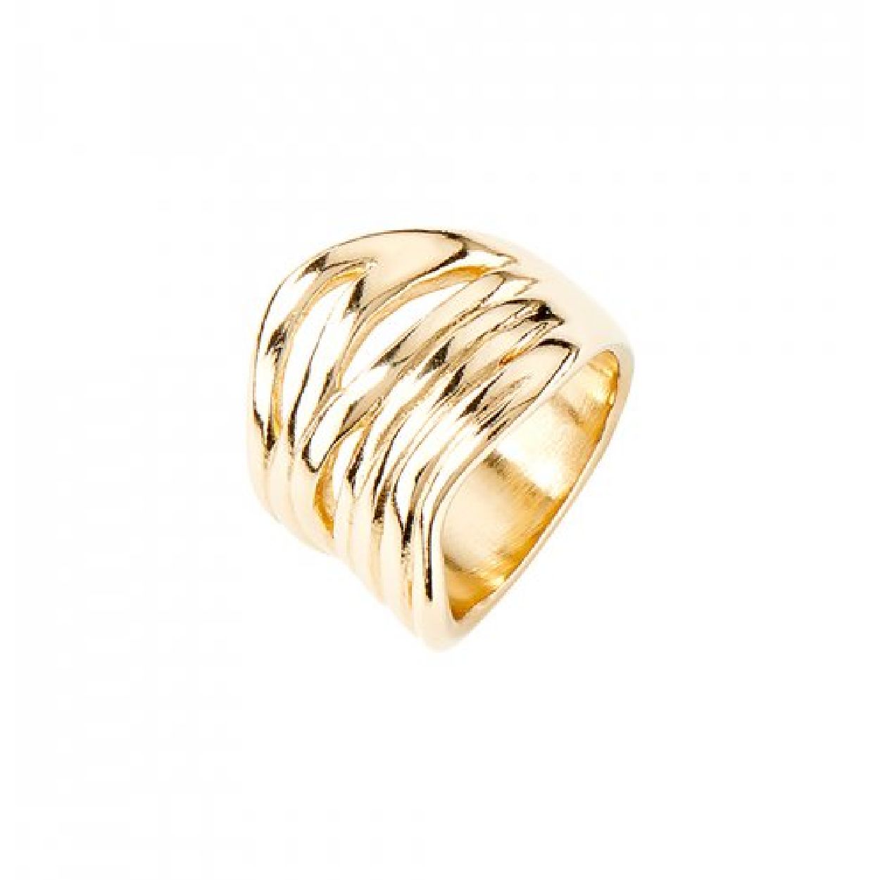 Deze ring is van het merk UNO de 50. Het is een damessieraad gemaakt van metaal. De ring is goud van kleur. De maat van het sieraad is 15.