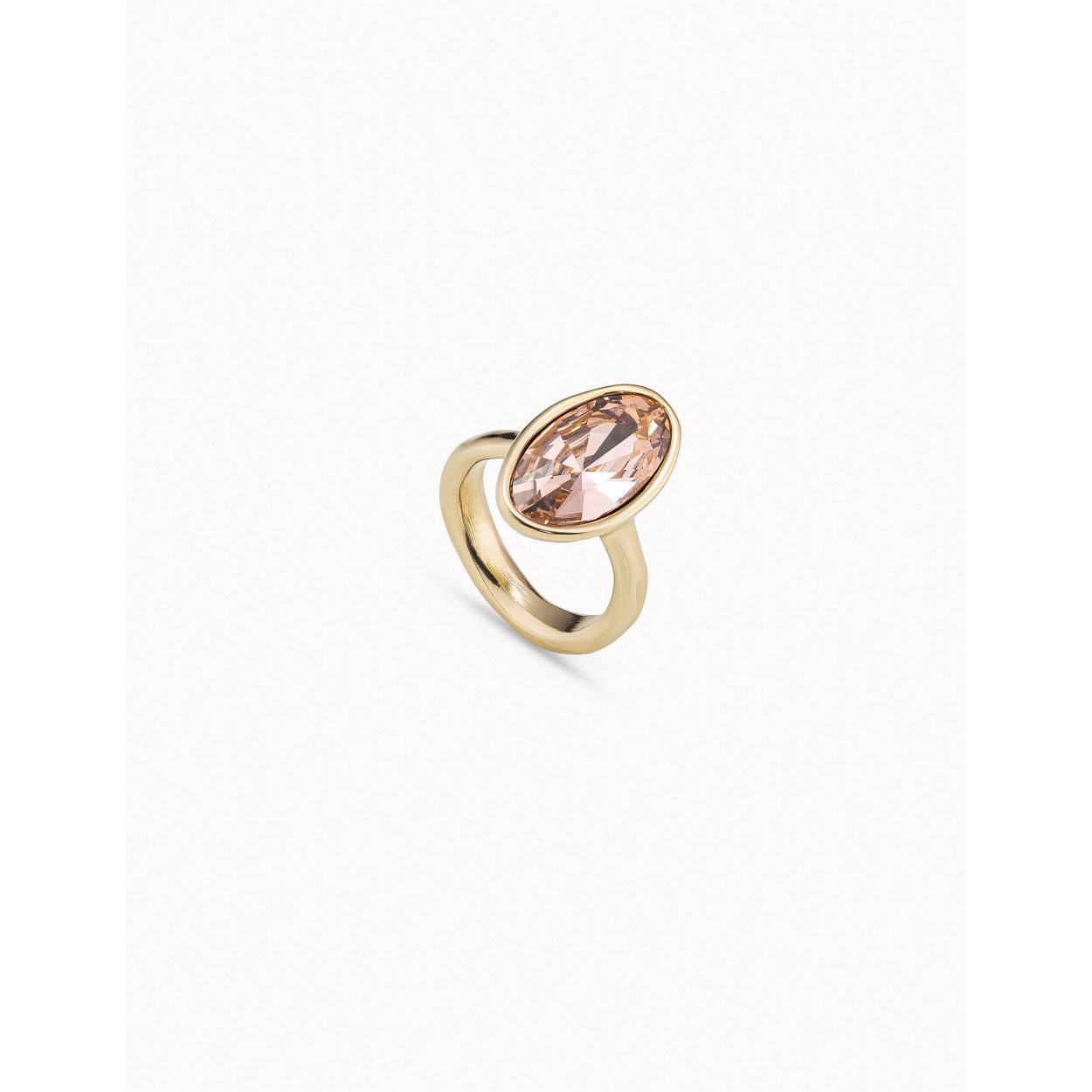 GOUDEN RING MET GROTE OVALE DOOS EN ZALMKRISTAL