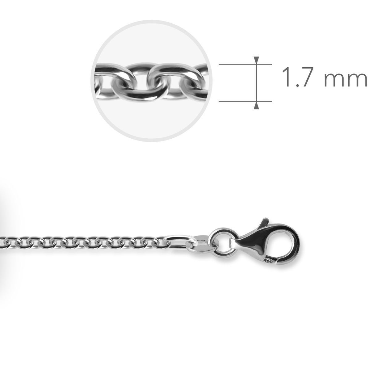 De ANK45-50 is een prachtige zilveren ketting met een breedte van 1,7 cm. Perfect voor een elegante uitstraling. Draag het solo voor een subtiele touch of combineer het met andere kettingen voor een gelaagde look. Ideaal voor zowel dagelijks gebruik als speciale gelegenheden. Voeg een vleugje verfijning toe aan elke outfit met deze stijlvolle ketting.