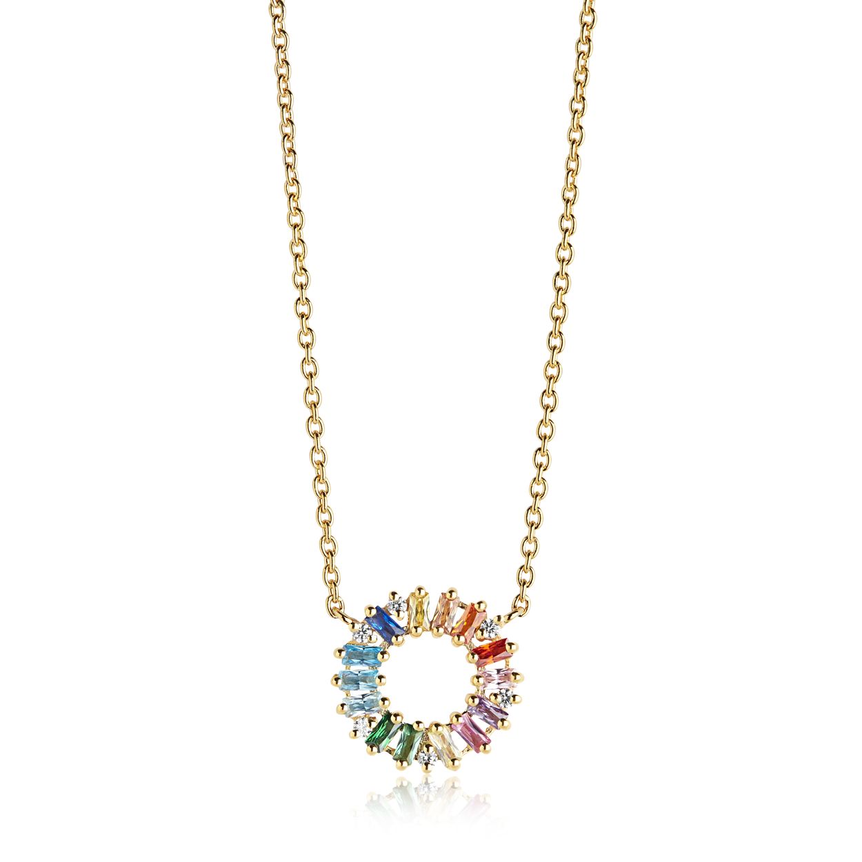 Zilver verguld collier met gekleurde zirkonias