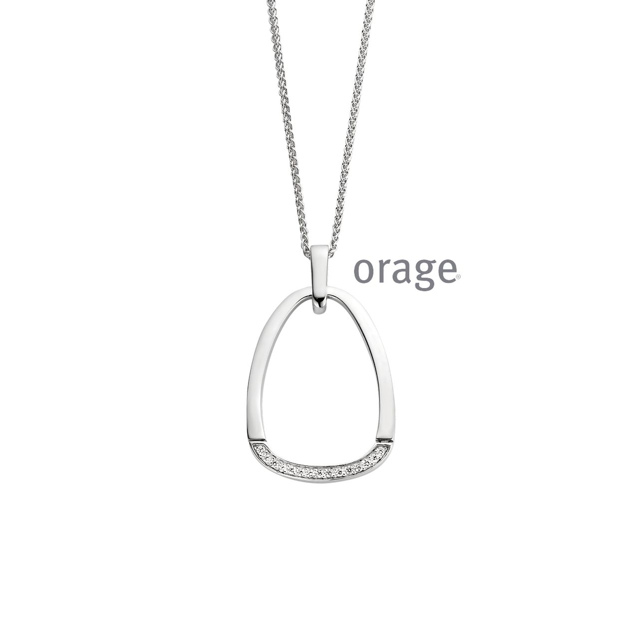 Zilveren ketting met hanger - Hanger ovaal met zirkonium - Bijhorende oorstekers ook verkrijgbaar