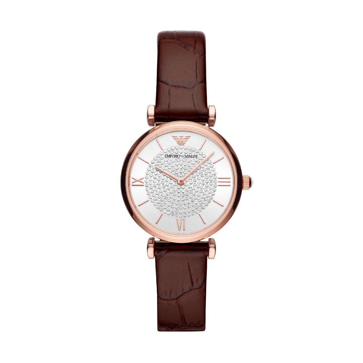Dit dameshorloge is van het merk Emporio Armani. Het is een  horloge met een band gemaakt van leer. De diameter van de kast is 32 mm.
De verdere specificaties van het horloge zijn als volgt:
Bandbreedte (mm): 14
Kastmateriaal: edelstaal
Techniek: quartz