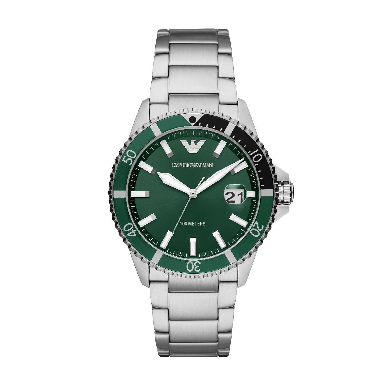 Dit herenhorloge is van het merk Emporio Armani. Het is een  horloge met een band gemaakt van edelstaal. De diameter van de kast is 42 mm.
De verdere specificaties van het horloge zijn als volgt:
Bandbreedte (mm): 22
Kastmateriaal: edelstaal
Techniek: quartz