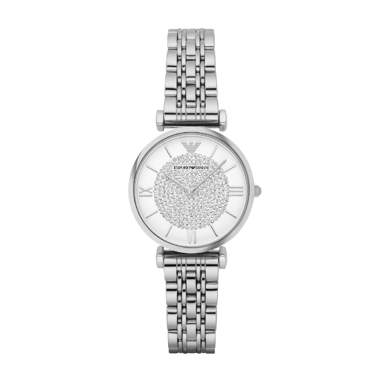 Dit dameshorloge is van het merk Emporio Armani. Het is een  horloge met een band gemaakt van edelstaal. De diameter van de kast is 32 mm.
De verdere specificaties van het horloge zijn als volgt:
Bandbreedte (mm): 14
Kastmateriaal: edelstaal
Techniek: quartz