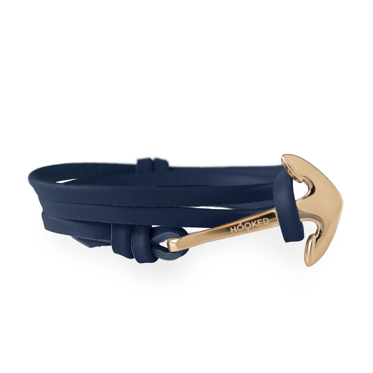 Armband - Anker Rosegoud - Echt leer Blauw