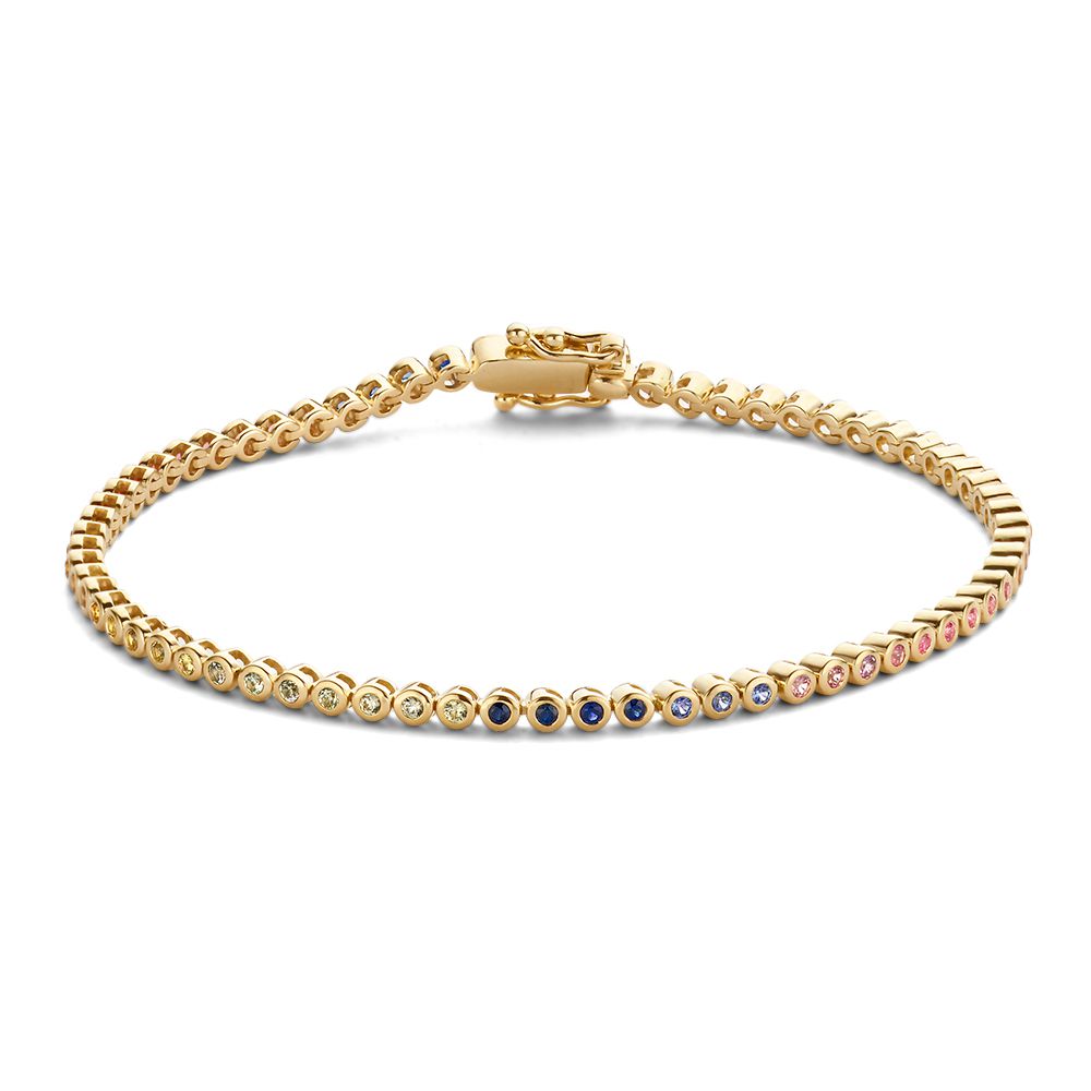 14.kt gouden armband met regenboog saffier