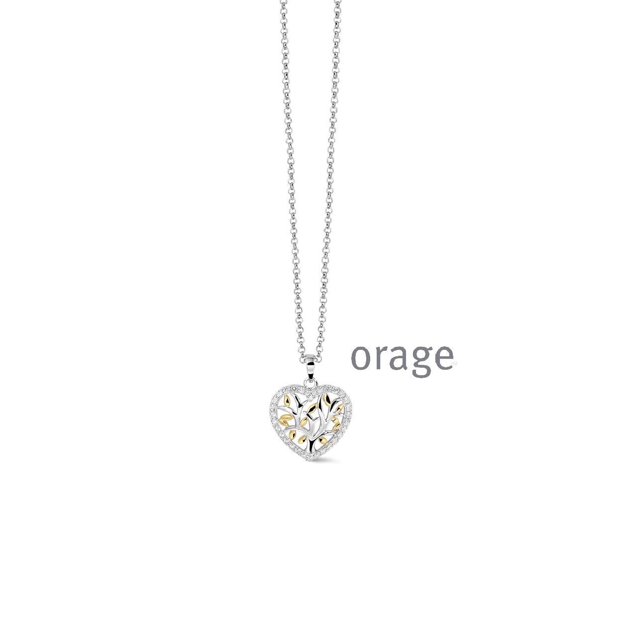 Deze collier is van het merk Orage. Het is een damessieraad gemaakt van zilver met een hangertje in bicolor