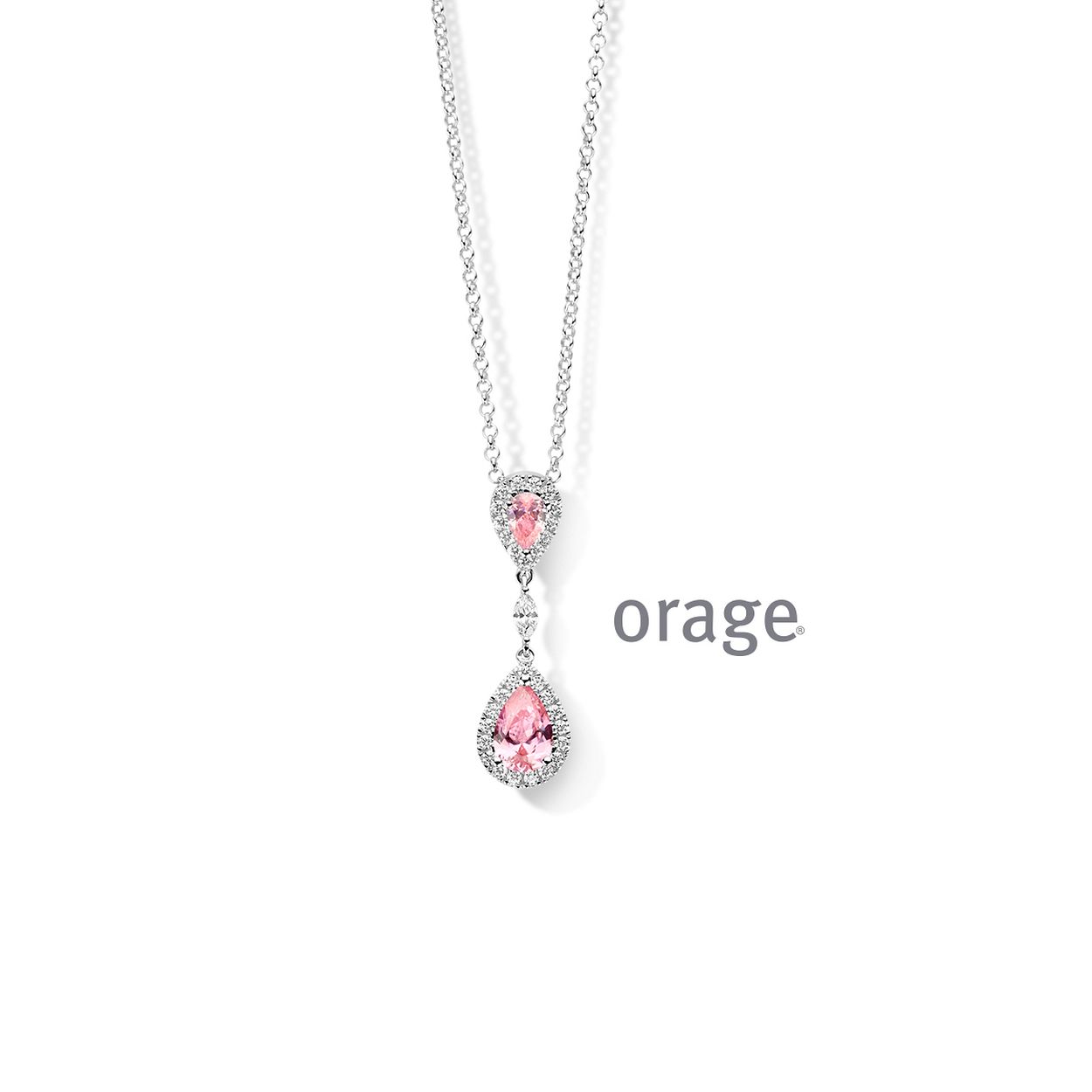 Ketting in zilver met roze steen en zirconia van het merk Orage 