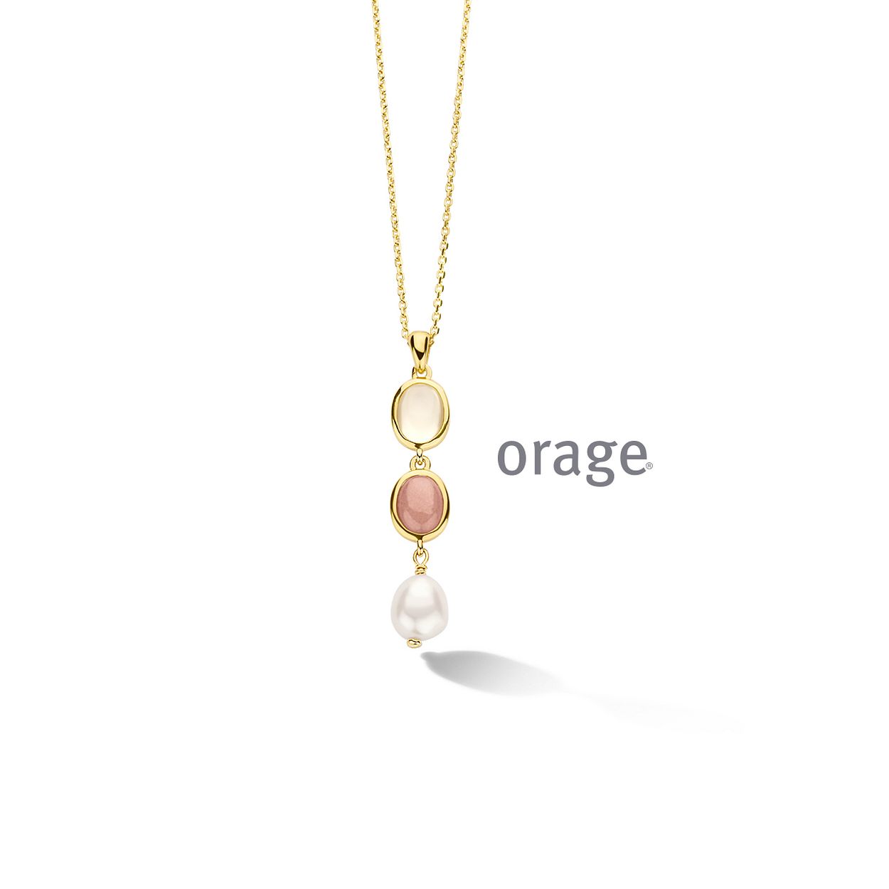 AT325 Ketting cat eye parel fwp verguld geel goud (V/14)