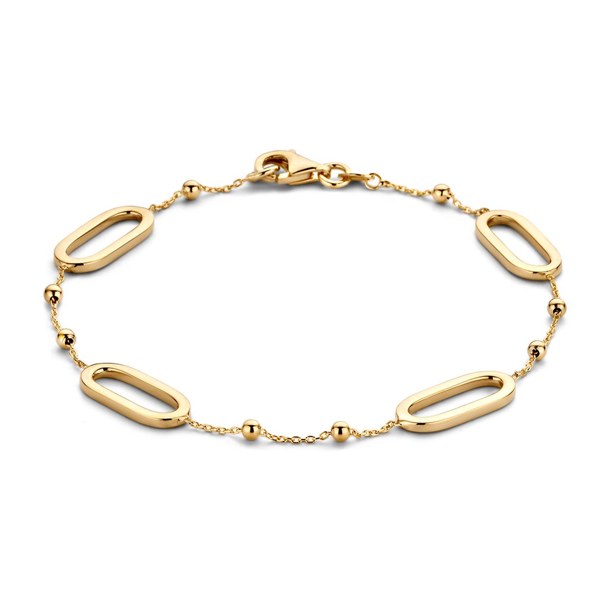 Geelgouden armband met bolletjes en ovale schakels.
