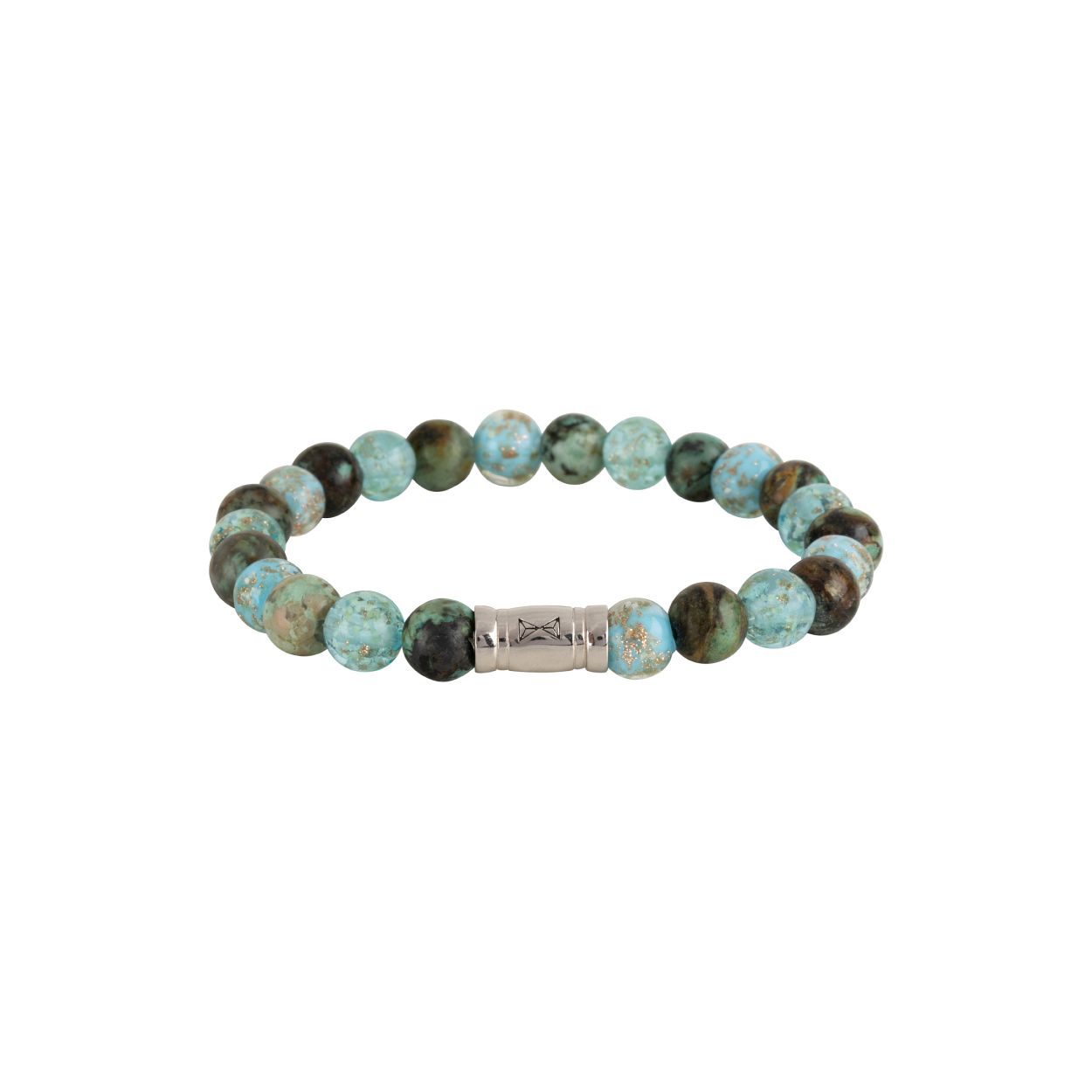 Stijlvol en minimalistisch. Deze armband is gemaakt van hoogwaardige edelstenen die perfect combineert met zowel formele als casual kleding. Gemaakt met 8 mm mat Afrikaanse turkoois en goudfolie Murano-kralen. Deze natuursteen kenmerkt zich door zijn groene kleur met gouden aderen die door de steen lopen. Het sterke elastische koord houdt deze armband bij elkaar en zorgt voor een comfortabele pasvorm. Combineer deze armband met andere Aze sieraden en geef jouw look een stijlvolle extra touch.