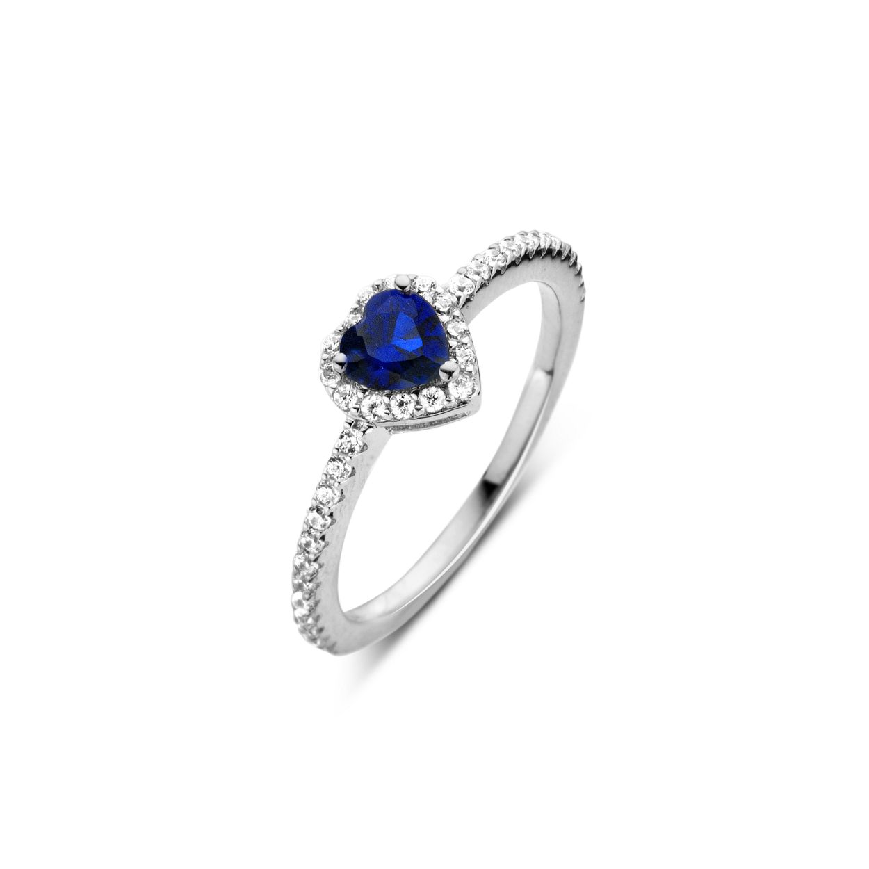 Ring in zilver met witte en blauwe zirconia
maat 58