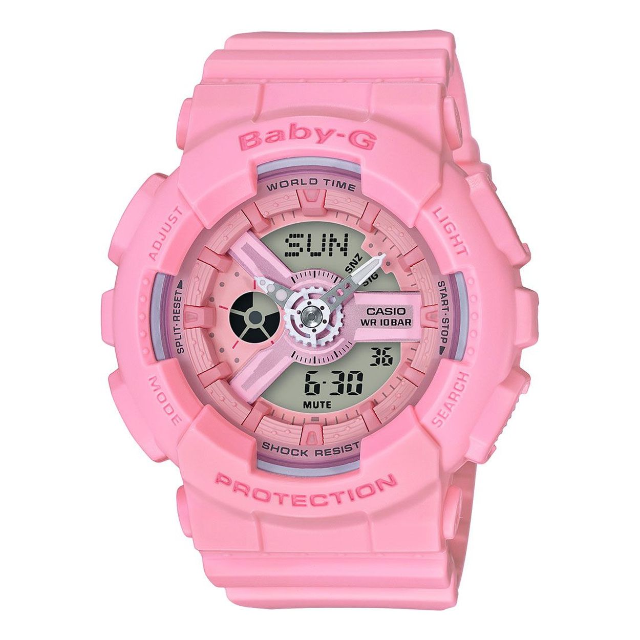 Algemeen
Geslacht: dames
Model: BA-110-4A1ER

Voordelen
- band plastic/silicone roze
- analoge en digitale tijdsweergave
- wijzerplaat roze met roze streepjes
- draagcomfort door licht gewicht
- boven gem. waterdicht: zwemmen/duiken
- bevat lichtfunctie
- quartz
- maat kast 43,4mm (breedte) 15,8mm (dikte)




