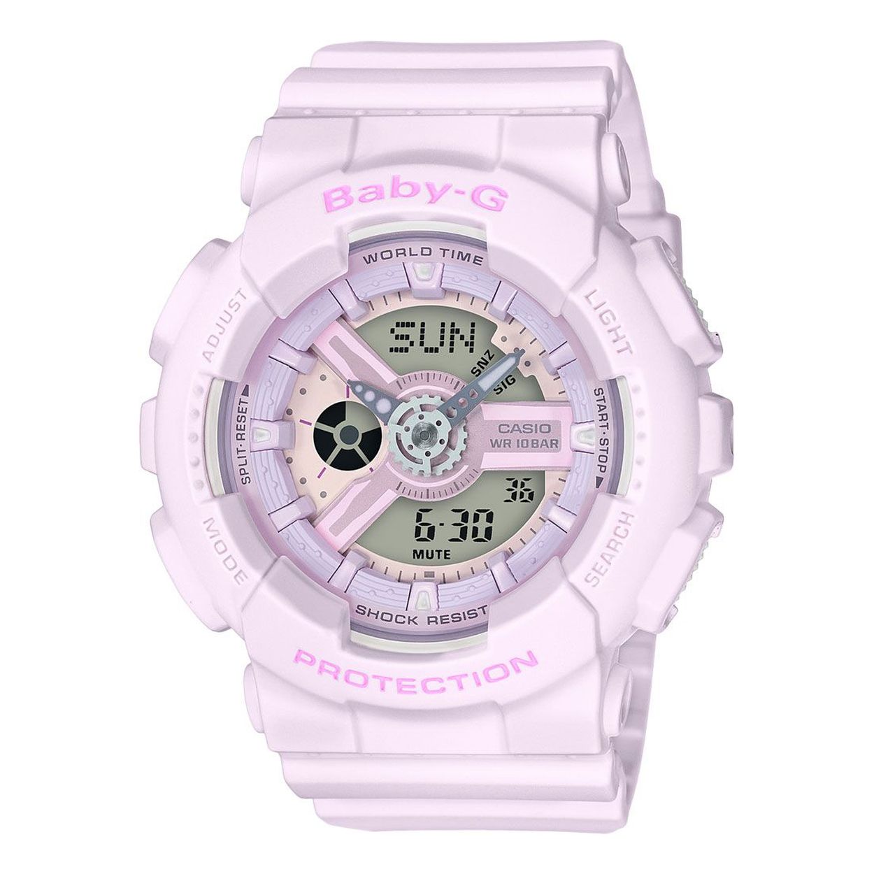 Algemeen
Geslacht: dames
Model: BA-110-4A2ER

Voordelen
- band plastic/silicone paars
- analoge en digitale tijdsweergave
- wijzerplaat paars met paarse streepjes
- draagcomfort door licht gewicht
- boven gem. waterdicht: zwemmen/duiken
- bevat lichtfunctie
- quartz
- maat kast 43,4mm (breedte) 15,8mm (dikte)





