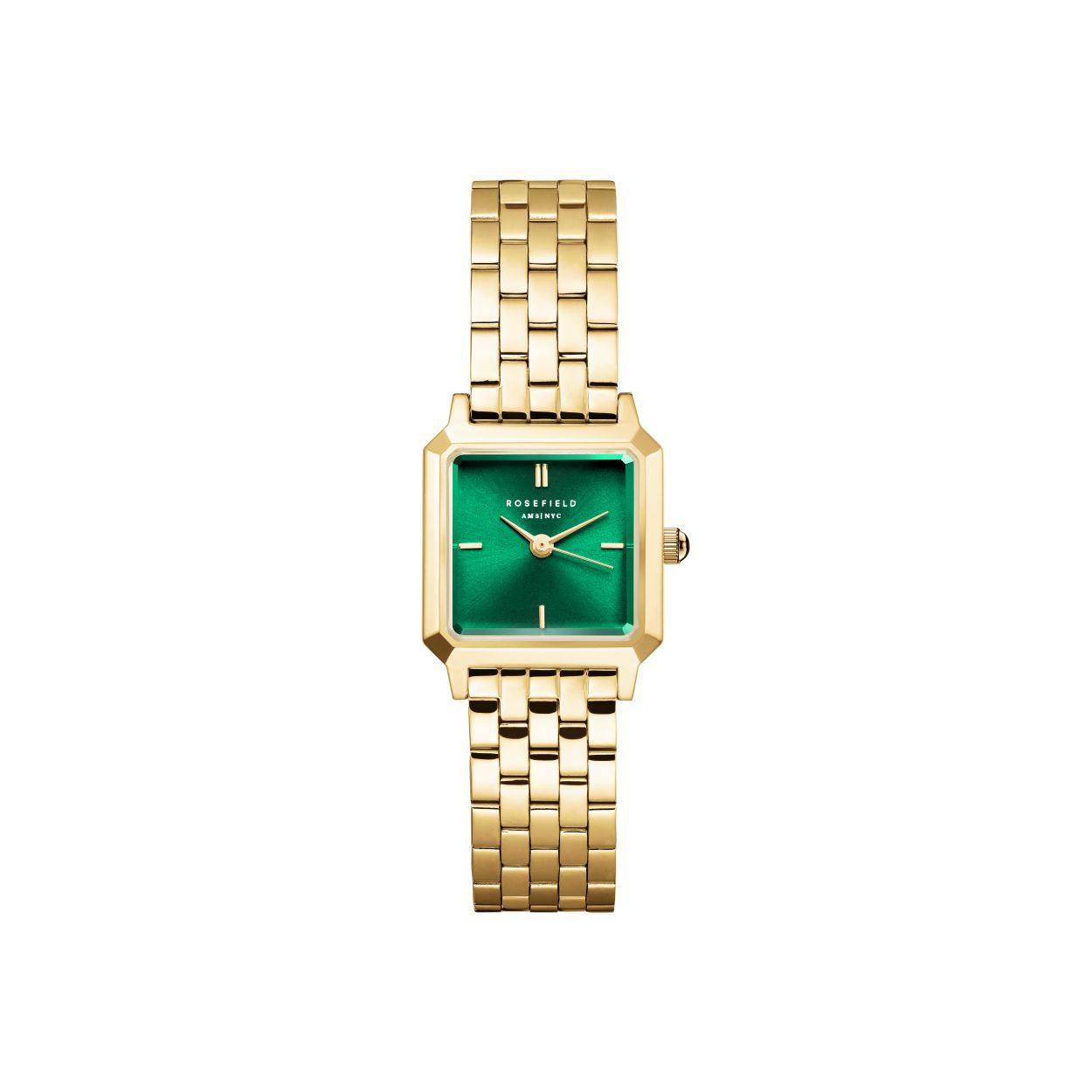 The Boxelle Emerald Dial Gold Indexes Gold Steel Strap