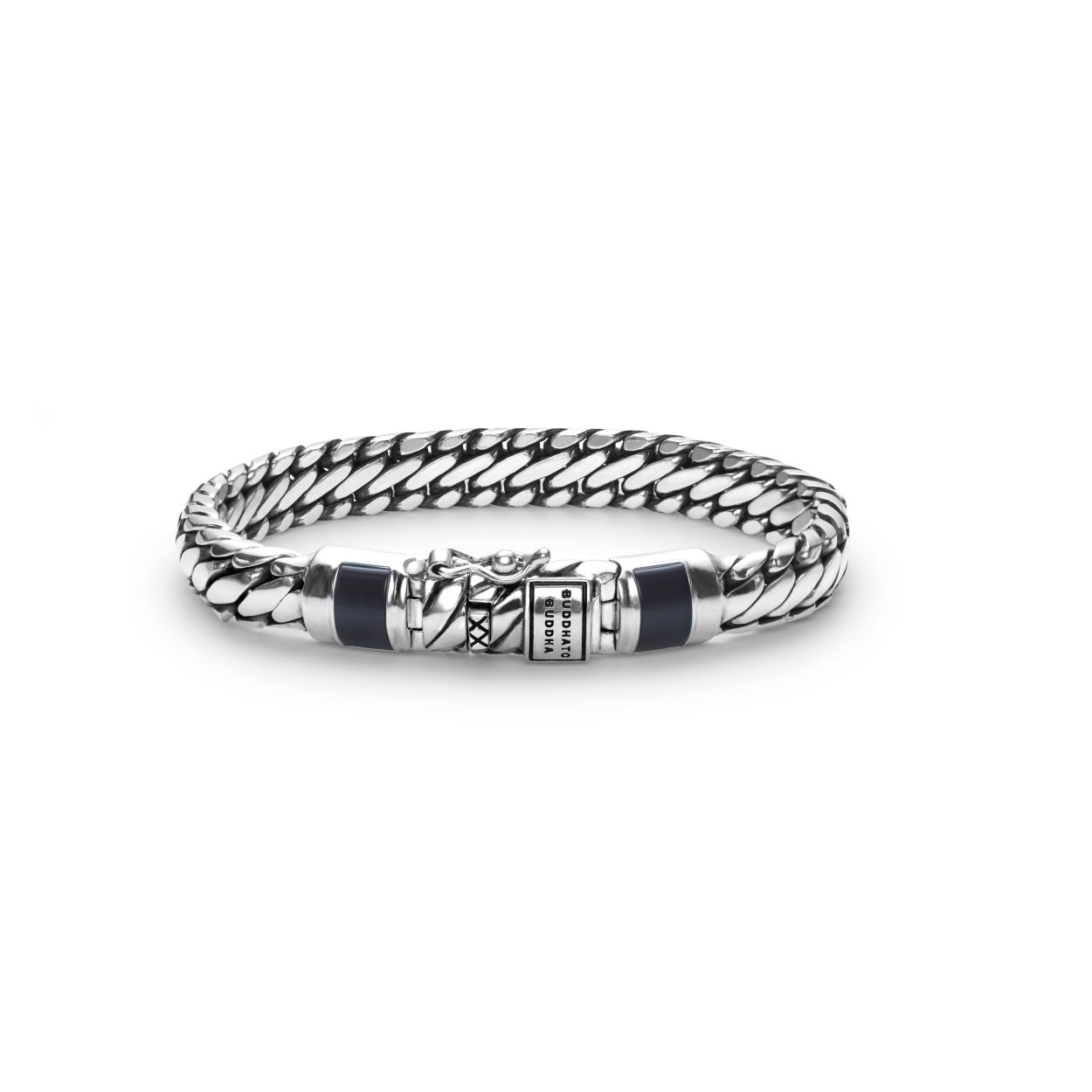 Buddha to Buddha - Ben XS Stone Bracelet Onyx, Zilveren armband bezet met Onix in de sluiting 18cm, J070BL D - 001K01070306