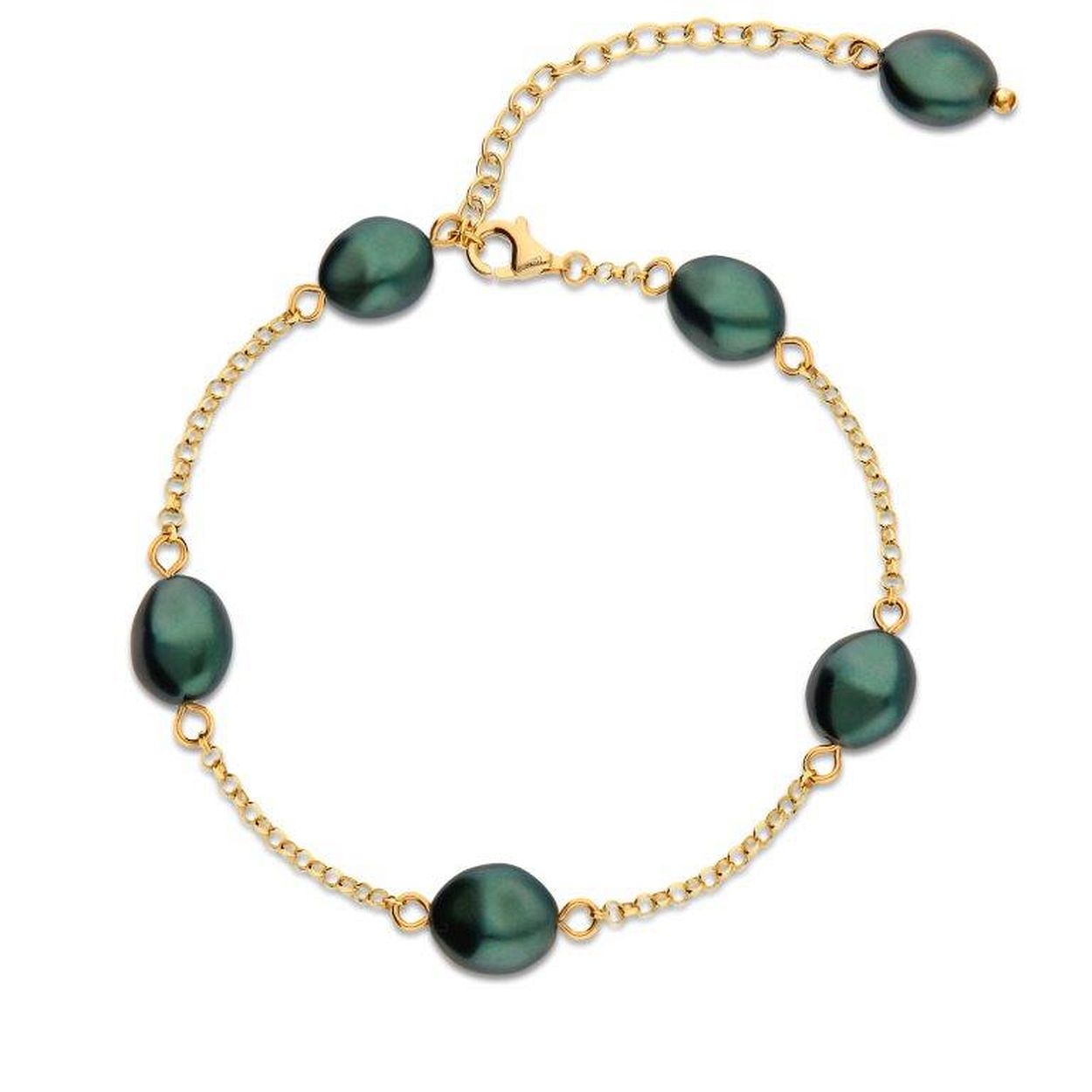 Thaiti armband verguld
Spark verguld zilveren armband Thaiti groen. Vrolijke verguld zilveren armband met donker groene crystal parels. De armband is te dragen van 17,5 cm tot 22,5 cm lang. 
