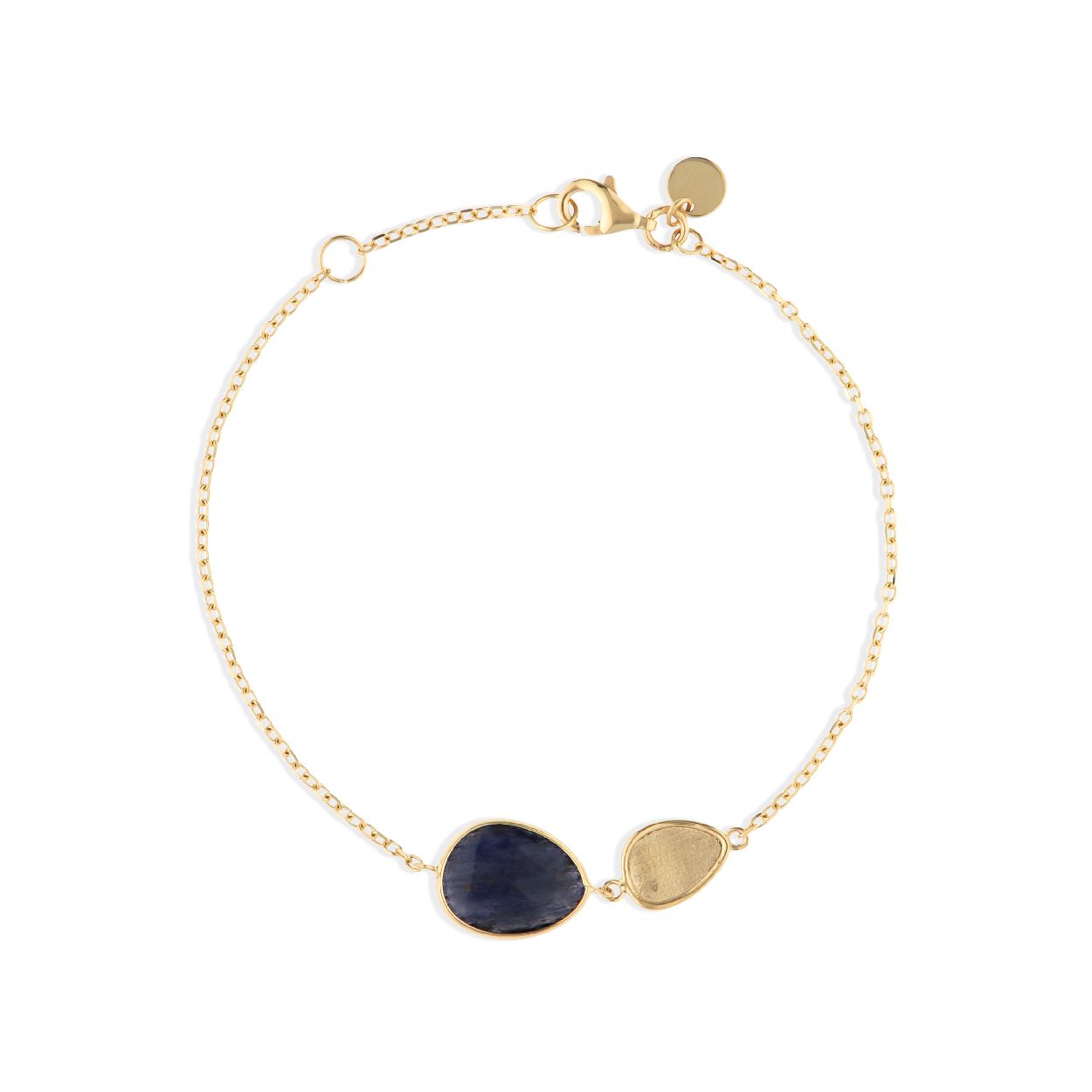 Deze armband is van het merk Italo Bottene. De kleur van het sieraad is geelgoud. Dit sieraad bevat de edelsteen: quartz. De kleur van deze edelsteen is: donkerblauw.