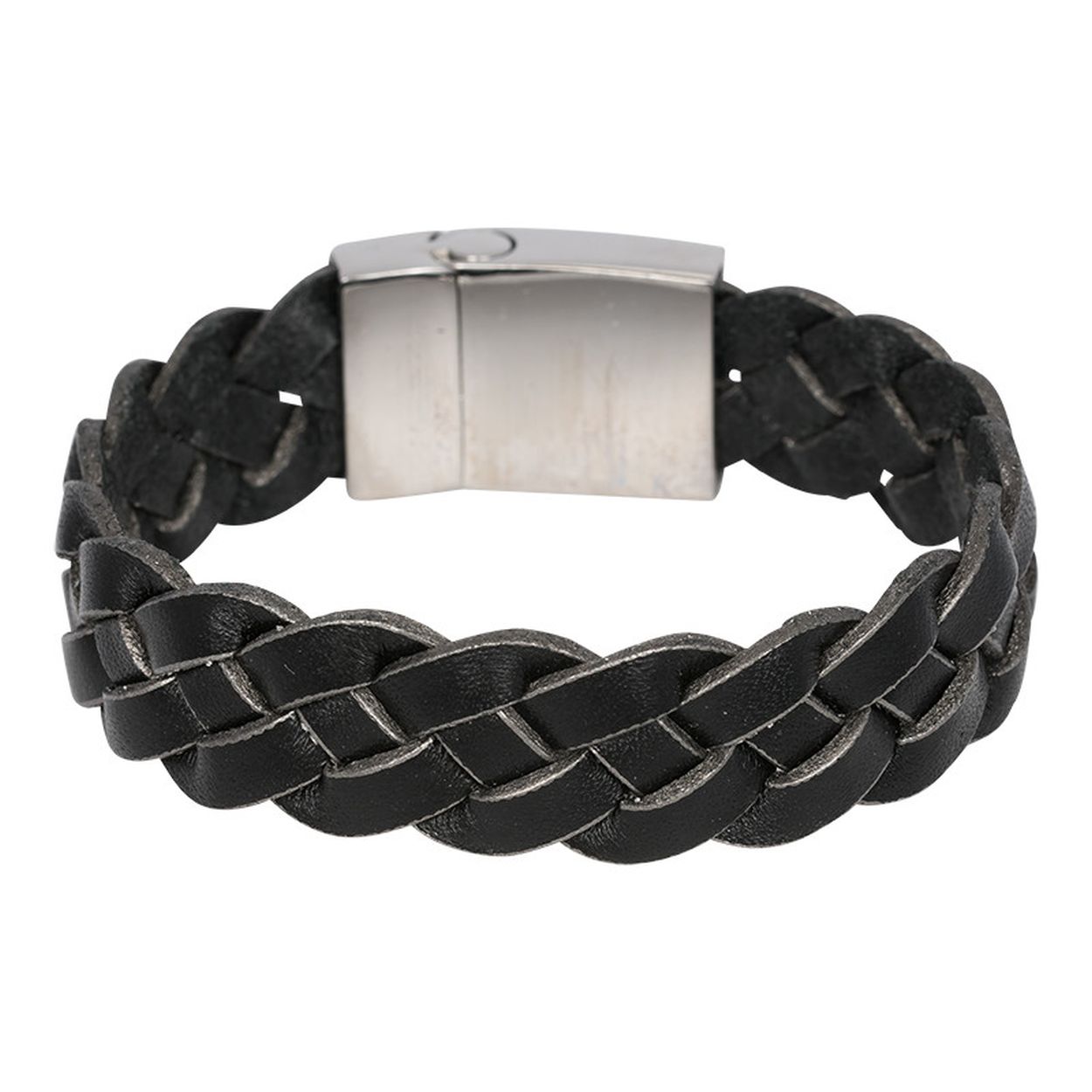 Zwarte leren armband met stalen slot
