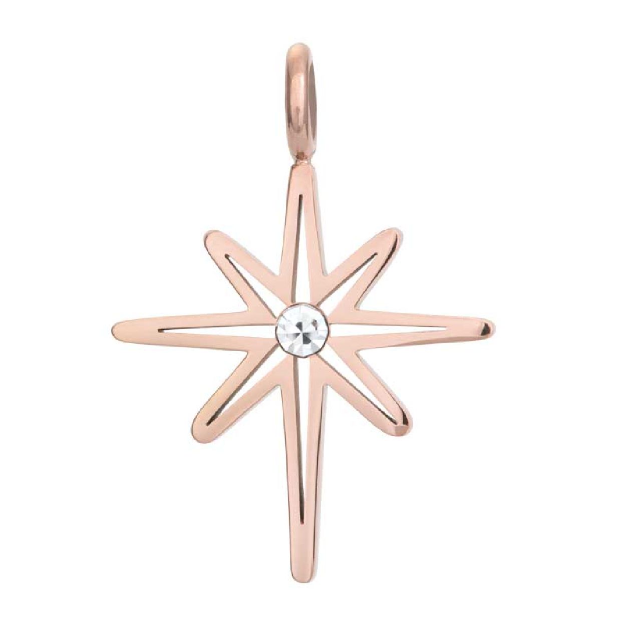 De iXXXi charm Sparkle Star is gemaakt van stainless steel en is voorzien van een rosé goudkleurige plating. De hanger bestaat uit een rosé goudkleurige ster met ongelijke punten en is in het midden voorzien van een zilverkleurige, ronde zirconia. De charm heeft een afmeting van 22 millimeter breed en 25 millimeter hoog en kan worden gecombineerd met een iXXXi ketting uit onze collectie. Mix en match en speel bijvoorbeeld met meerdere rosé goudkleurige charms aan jouw iXXXi ketting. De charm Sparkle Star is ook verkrijgbaar in de kleuren goud en zilver.