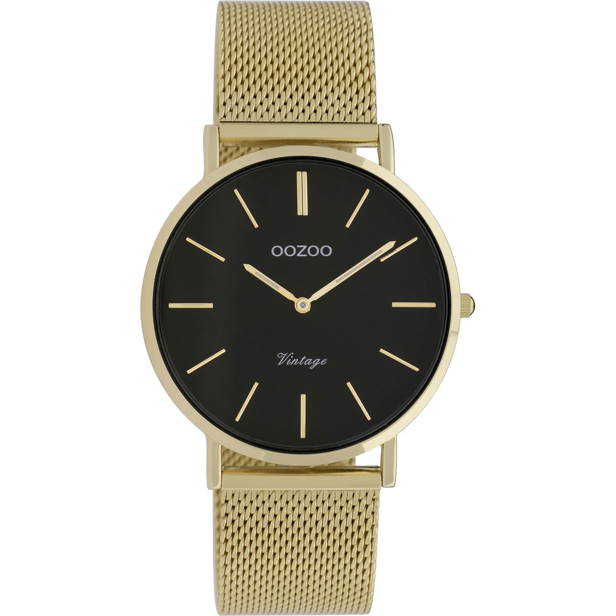 Goudkleurige OOZOO horloge met goudkleurige metalen mesh armband - C9914